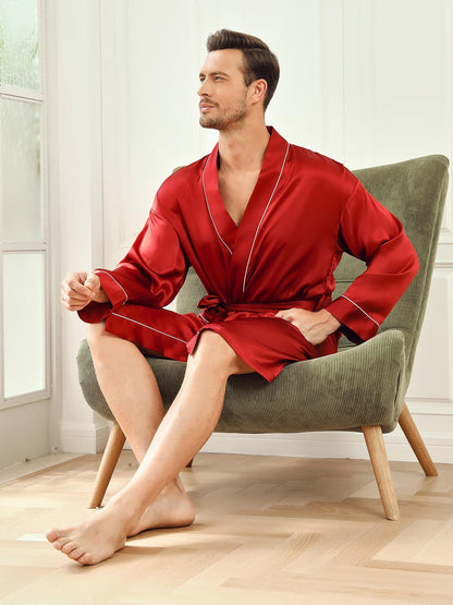 Homme Peignoirs Pure Soie Couleur Unie Vacances Ceinture