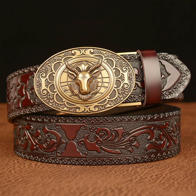 Herren Vintage Rindsleder Personalisierter Geprägter Automatik-Schnallengürtel MTA0967F5U