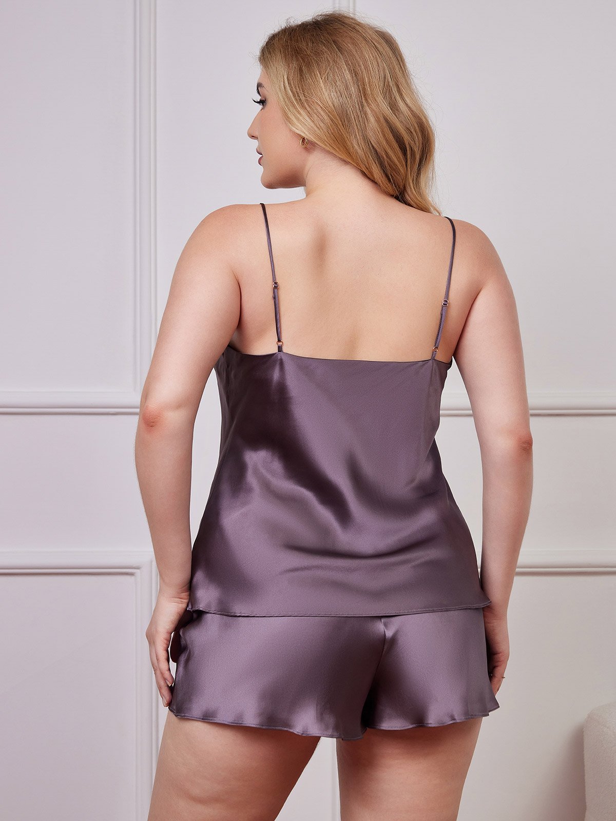 Set van pure zijden spaghettibandjes caraco plus size