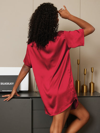 Ensemble Pyjama Court En Soie Oversize Pour Femmes
