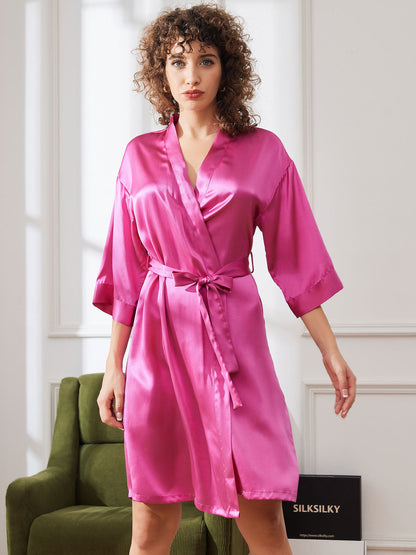 Kimono Peignoir Portefeuille Ceinturée en Pure Soie pour Femme