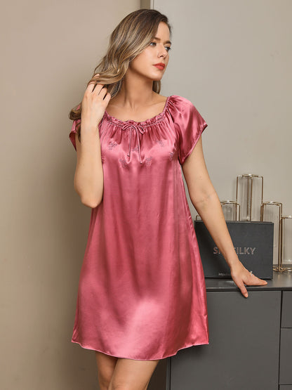 Pure Soie Manches Courtes Mignonne Chemise de Nuit