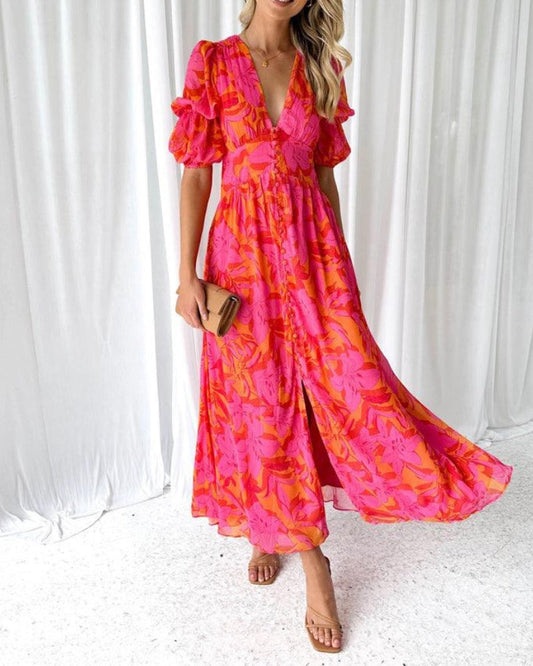 Derana™ - Rot-rosa Maxikleid