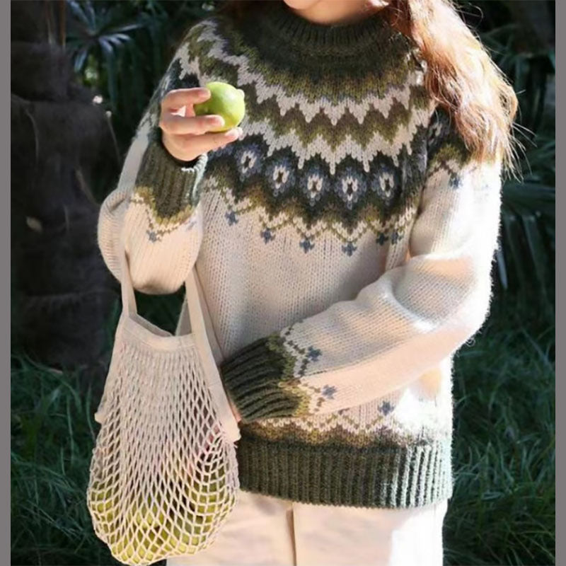 Lillian - Jacquard Vintage Druckpullover