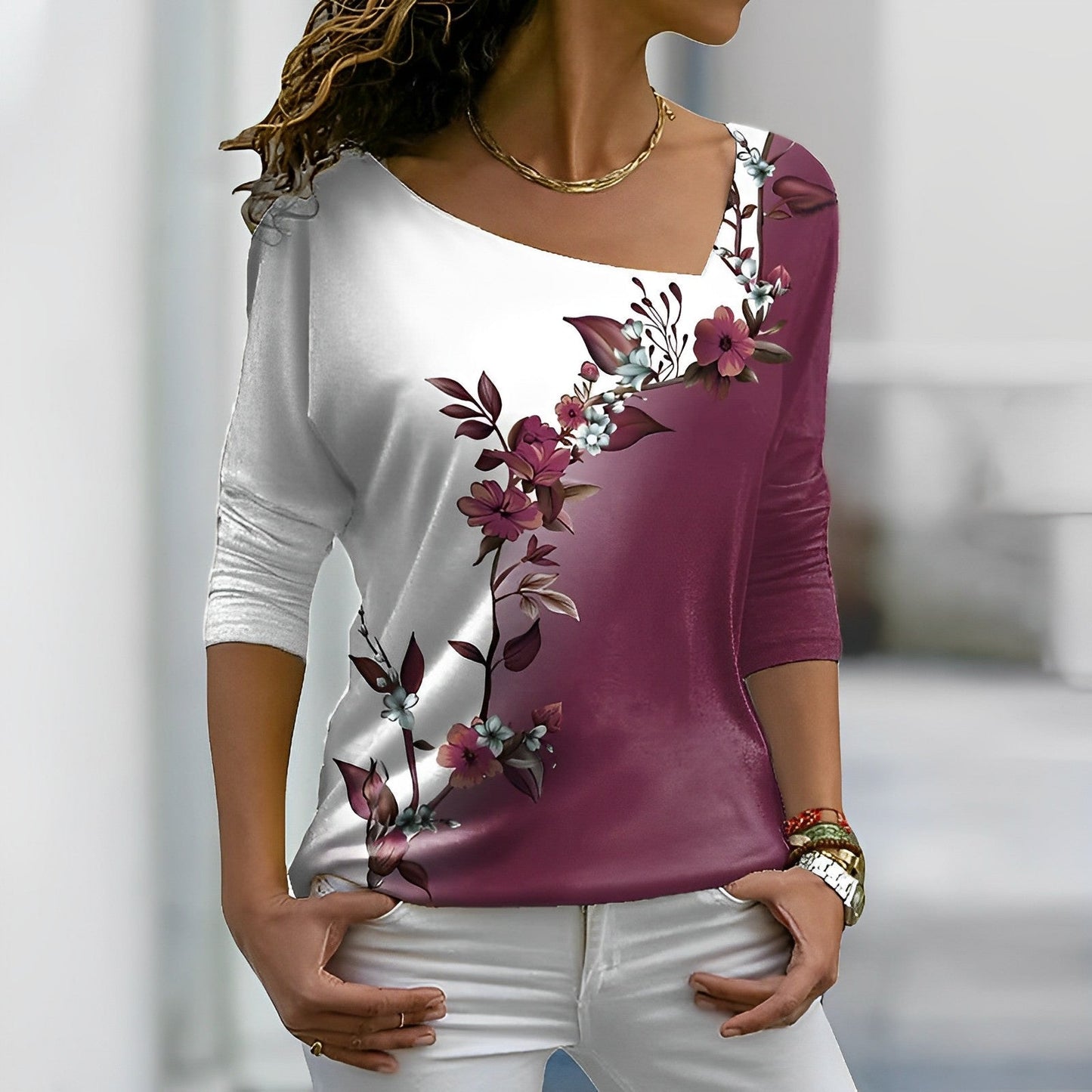 Bloemen Contrastkleur Kunst T-shirt