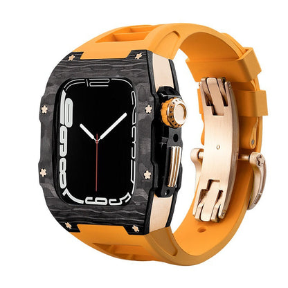Koolstofvezel en titanium behuizing met fluorrubberen band voor Apple Watch 44/45 mm