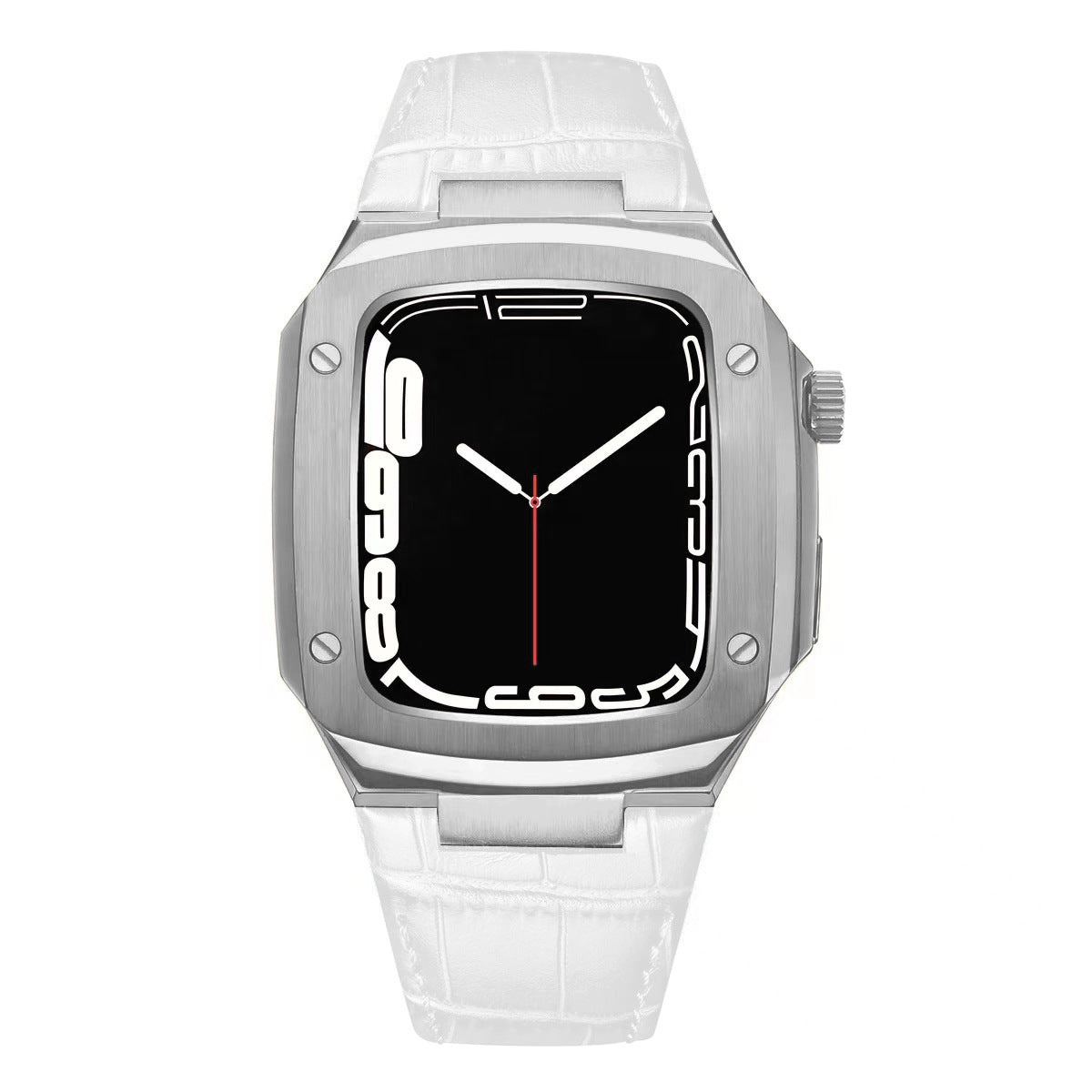 Luxuriöses Metallgehäuse mit Lederarmband für Apple Watch Serie 40/41/44/45 mm