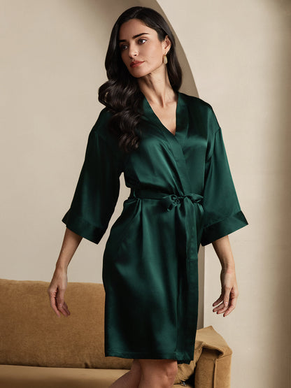 Kimono Peignoir Portefeuille Ceinturée en Pure Soie pour Femme