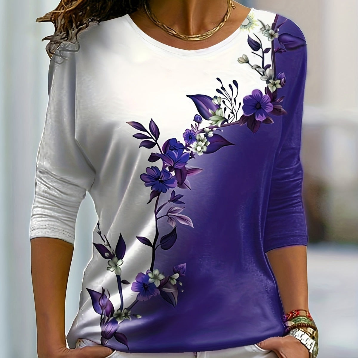 Lila Bloemen Color-Block Top