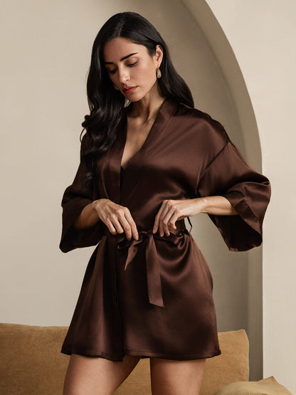Kimono Peignoir En Soie Pure Brillante Pour Femme