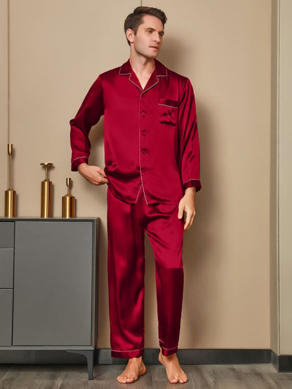 Luxe zijden pyjamaset voor heren met revers, 2-delig