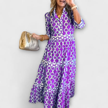 Tiffany™ – Polished Chain-Print Midi Shirt Dress