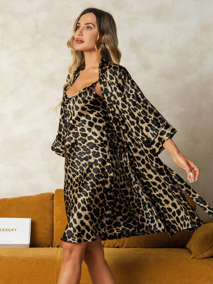Peignoir&Robe de Chambre Pure Soie Imprimé léopard Courte