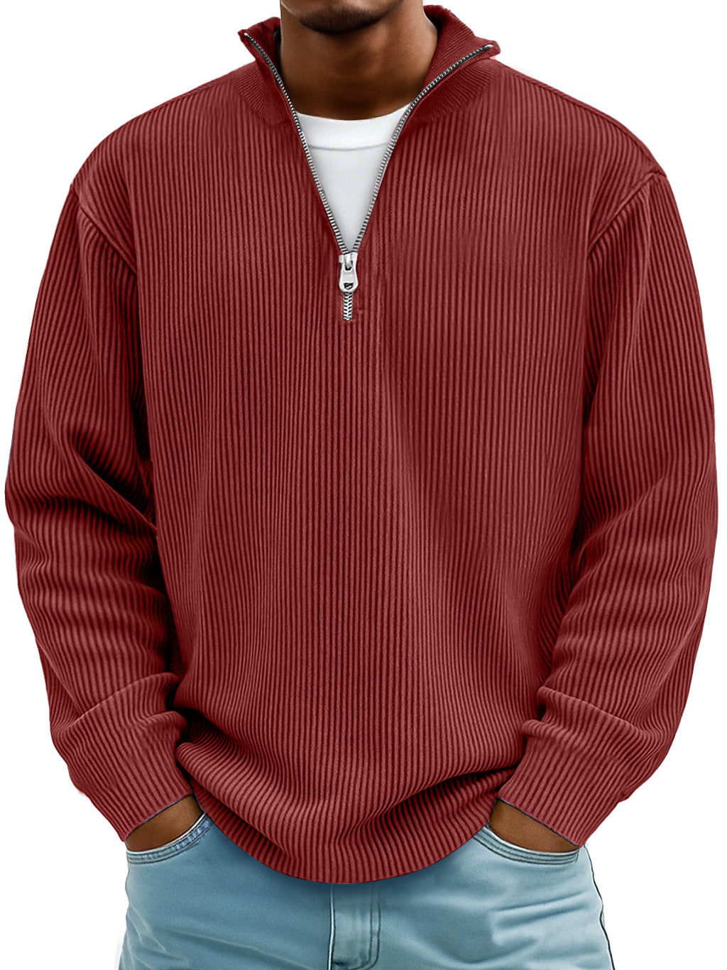 Milo™ Casual geribbeld shirt met lange mouwen en rits