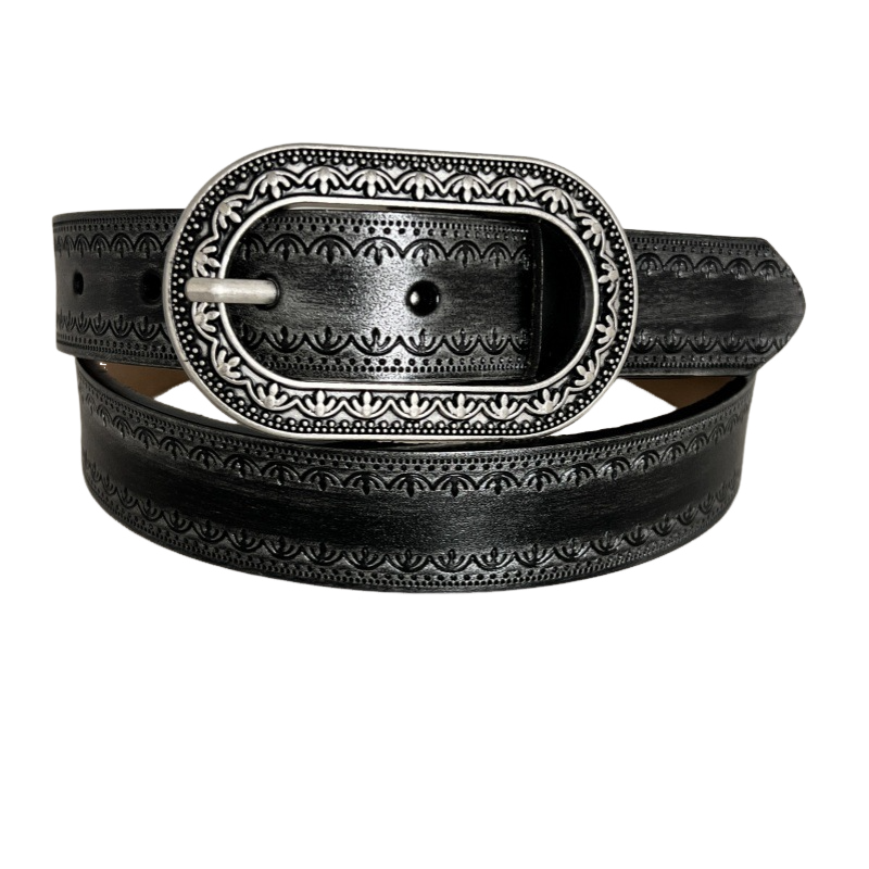 Herren Vintage Used-Optik Graviert Geprägter Echtledergürtel 44748904U