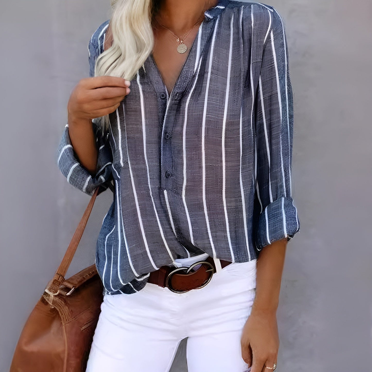 Maddie - Gestreepte blouse met knoopsluiting