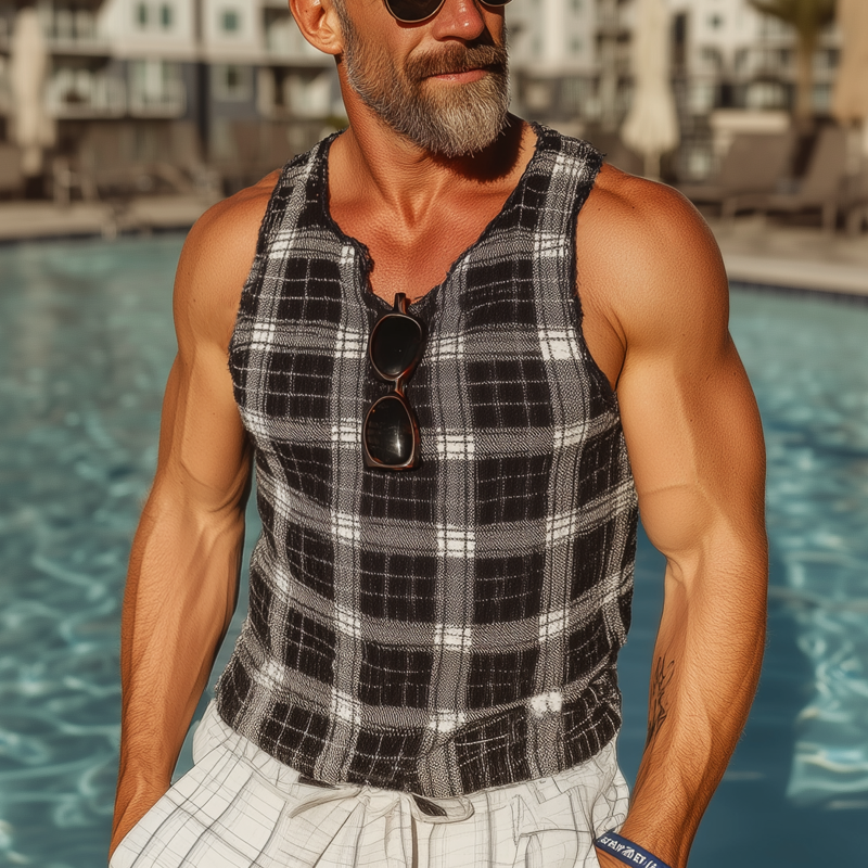Men's Summer Classic Plaid Slim Tank Top MTA1852F5U