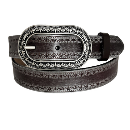 Herren Vintage Used-Optik Graviert Geprägter Echtledergürtel 44748904U