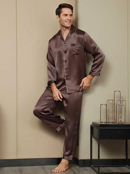 Herren-Seidenpyjama mit Reverskragen, lange Ausführung