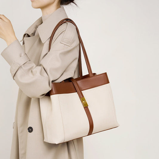 Dames canvas crossbodytas met gestructureerde lederen details - Emilia