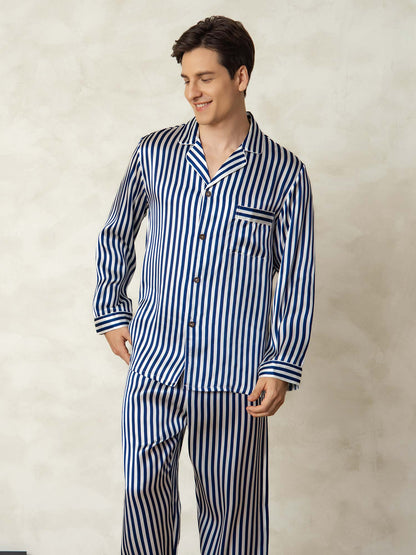Ensemble Pyjama à Manches Longues à Revers pour Homme en Soie