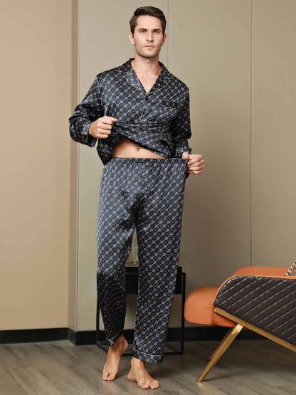Pyjama en Pure Soie à Revers Imprimé pour Homme