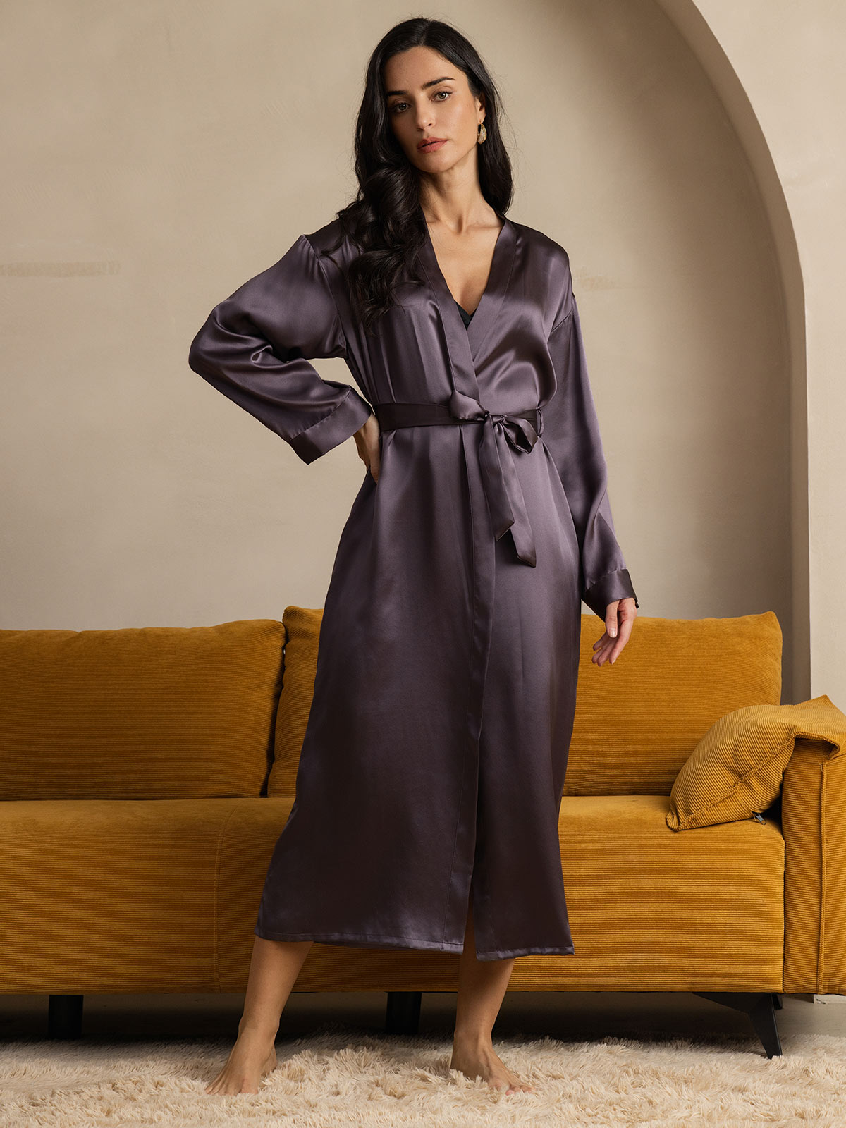 Femme Peignoir Long en Soie de Morus