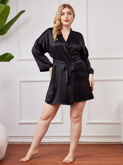 Glanzend Puur Zijden Kimono Badjas Plus Size voor Dames