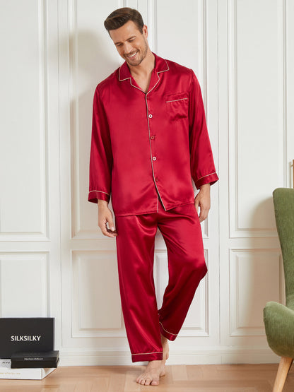 Ensemble Pyjama à Manches Longues à Revers pour Homme en Soie