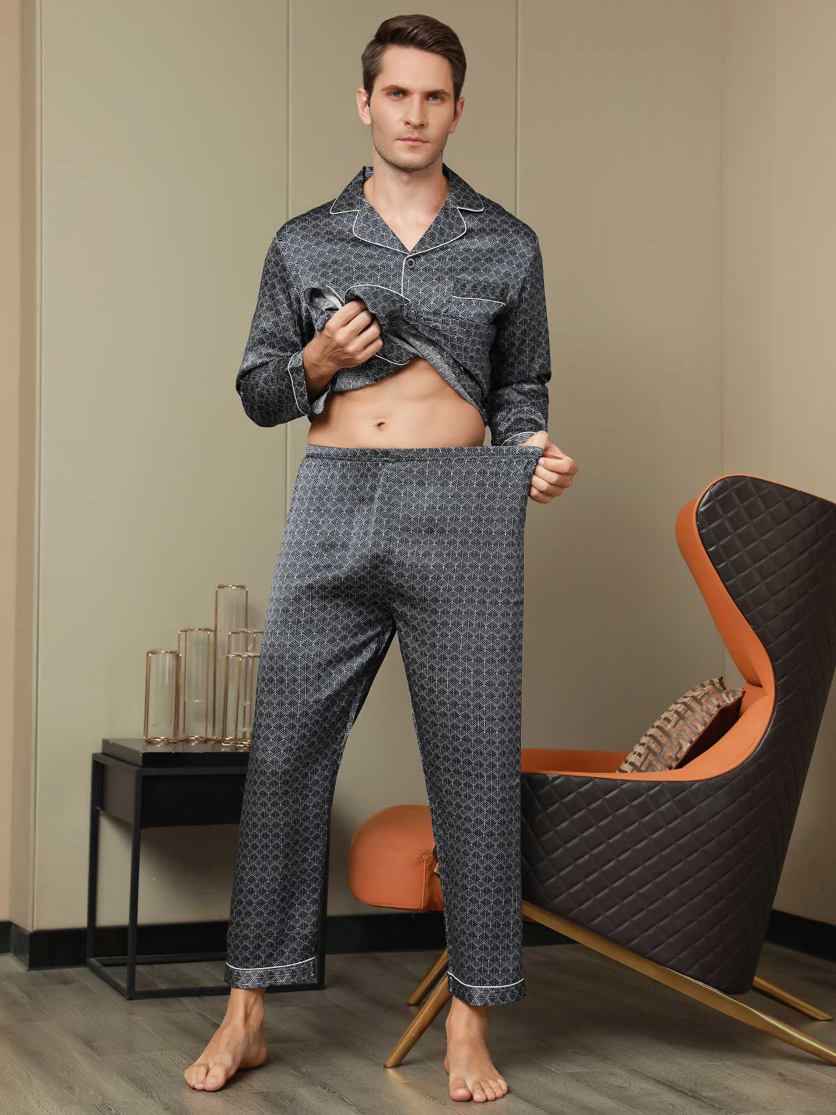 Luxe Zijden Pyjama met Print voor Heren