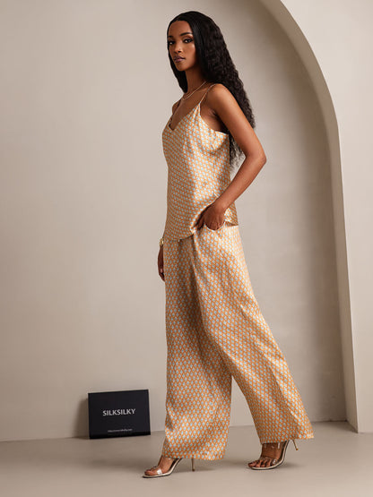 Zijden pyjamaset met camisole en wijde broek