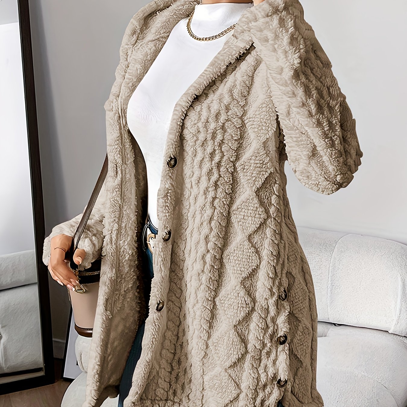 Paula™ - Flauschige Kapuzenstrickjacke mit Diamantmuster