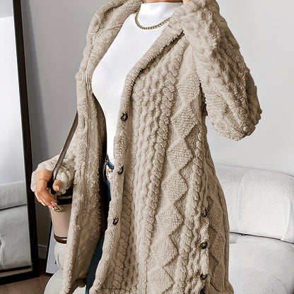 Paula™ - Flauschige Kapuzenstrickjacke mit Diamantmuster