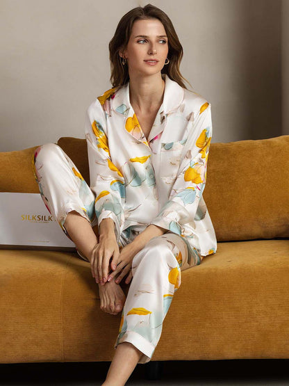Klassieke Pyjama van Pure Zijde met Biesrand, 2-delig