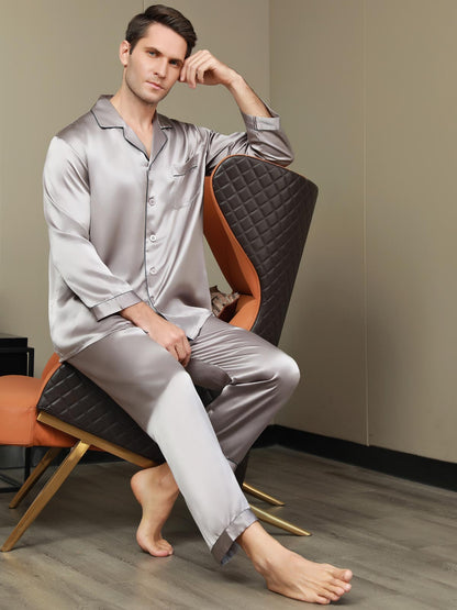 Herren-Seidenpyjama mit Reverskragen, lange Ausführung