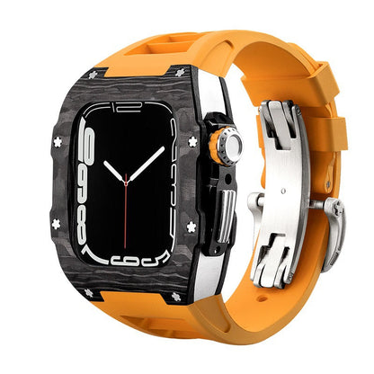 Koolstofvezel en titanium behuizing met fluorrubberen band voor Apple Watch 44/45 mm
