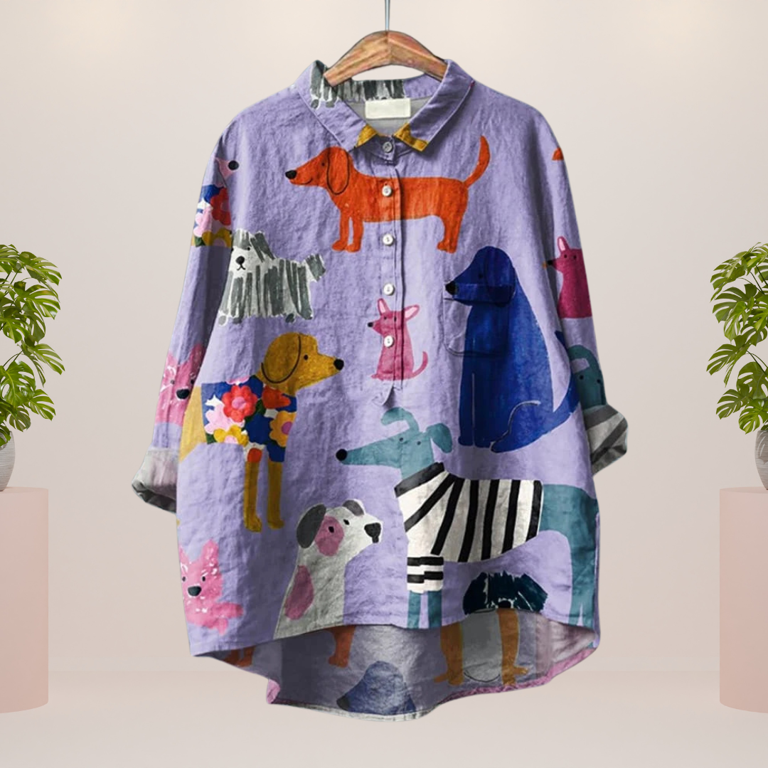 Freya™ | Verspieltes Hemd mit Hundemuster und Knopfleiste