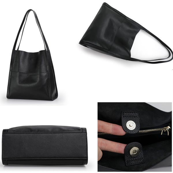 Schlichte Schultertasche aus echtem Leder in einfarbig