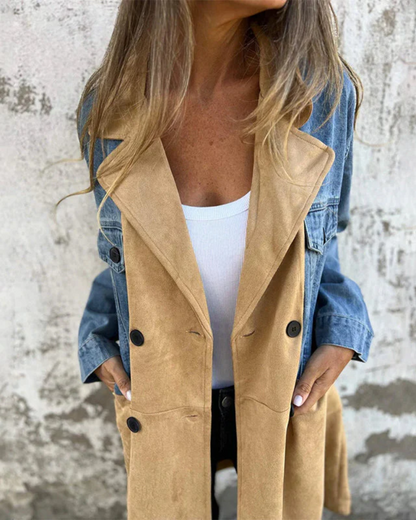 Léocadie – Stijlvolle mantel van denim en suède