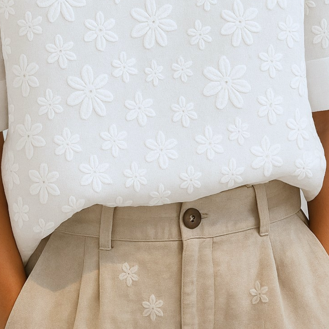 Irene™ | Elegante Leinen-Blumenbluse