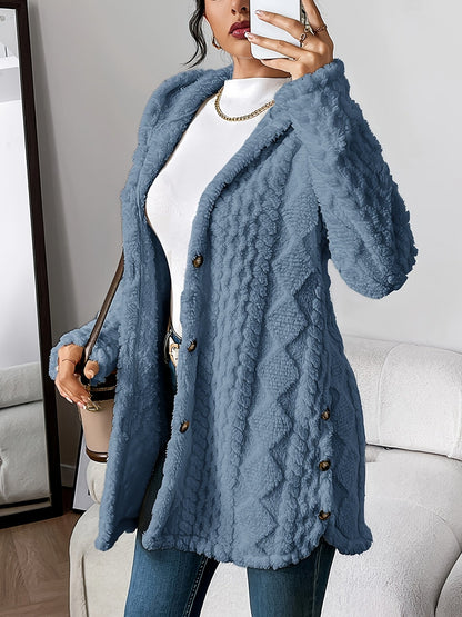 Paula™ - Flauschige Kapuzenstrickjacke mit Diamantmuster