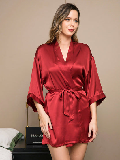 Kimono Peignoir En Soie Pure Brillante Pour Femme