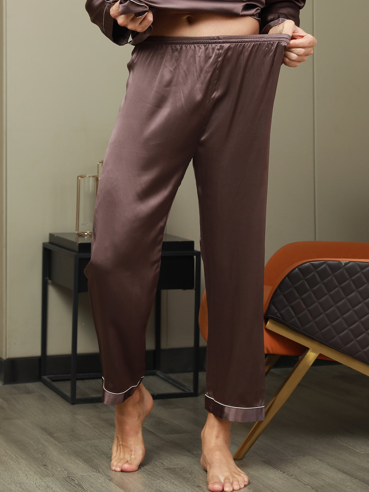 Men's pure silk pyjama bottoms with elastic waistband