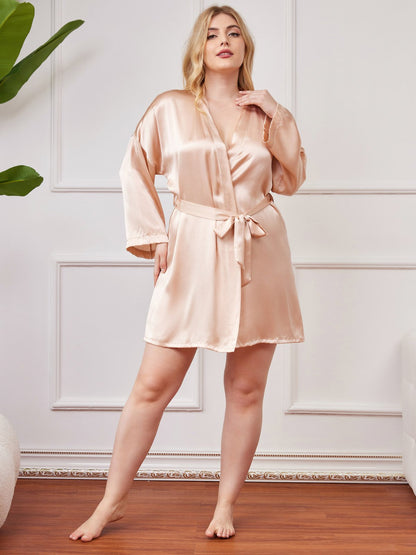 Glanzend Puur Zijden Kimono Badjas Plus Size voor Dames