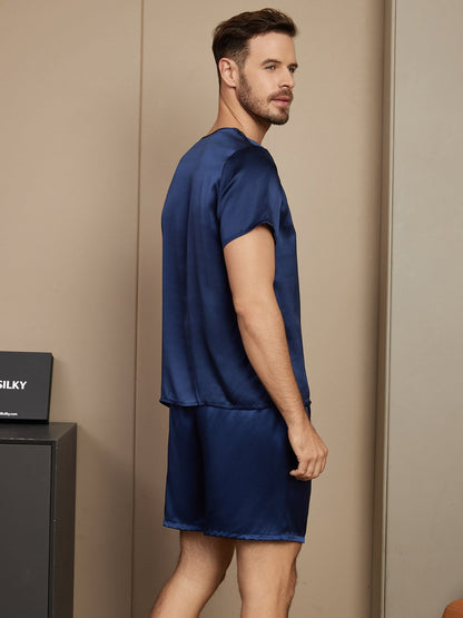 Casual pyjamaset voor heren, van pure zijde, met korte mouwen