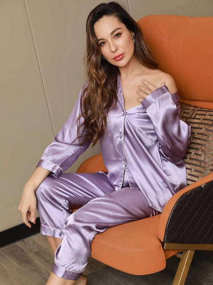 Klassieke Pyjama van Pure Zijde met Biesrand, 2-delig