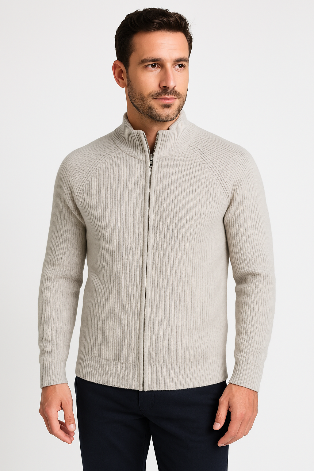 Vier Jahreszeiten Merinowolle Strickjacke mit Reißverschluss