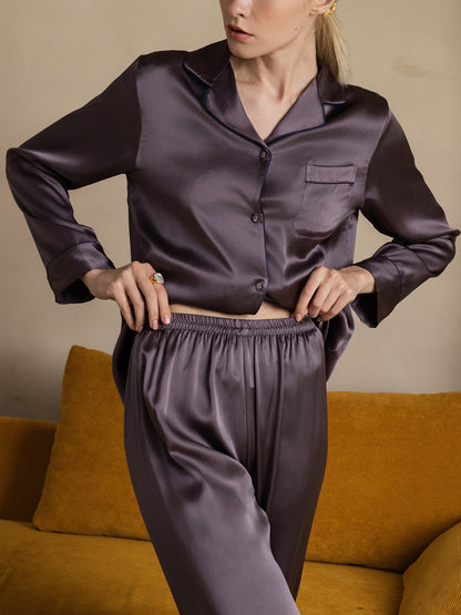 2-Delige Pure Zijden Pyjama met Lange Mouwen