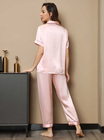 Ensemble de Pyjama en Pure Soie avec Passepoil 2Pcs