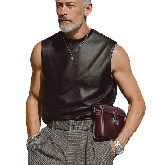Men's Summer Fashion Leather Crew Neck Tank Top MTA2056F4P